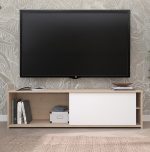 MEUBLE TV 1 PORTE COULISSANES - CHENE ET BLANC – Image 2
