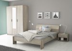 LIT 140 X 190 CM + ARMOIRE 3 PORTES + CHEVET – CHÊNE SHANNON (SANS SOMMIER) – Image 2