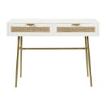 CONSOLE AVEC 2 TIROIRS EN CANNAGE – BLANC ET DORÉ – Image 2