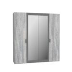 ARMOIRE 4 PORTES + MIROIR - GRIS ET NOIR – Image 2