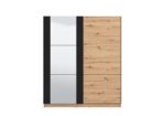 ARMOIRE 2 PORTES COULISSANTES + MIROIR - CHENE ARTISAN & NOIR – Image 2
