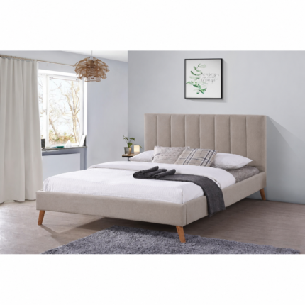 LIT 160 X 200 CM EN TISSU AVEC SOMMIER - TAUPE