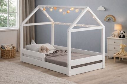 LIT CABANE 90 X 190 CM AVEC SOMMIER - BLANC