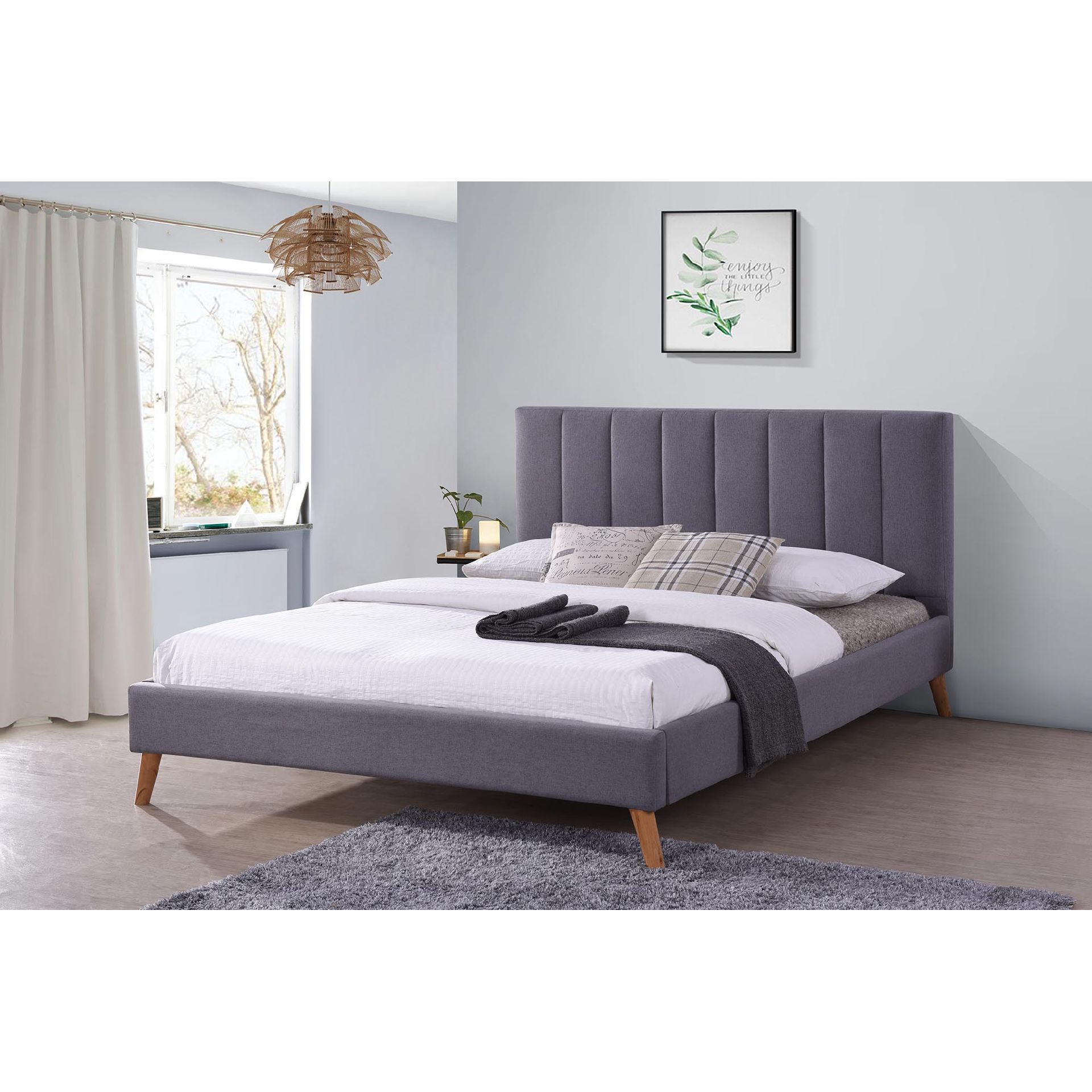 LIT 160 X 200 CM EN TISSU AVEC SOMMIER – GRIS