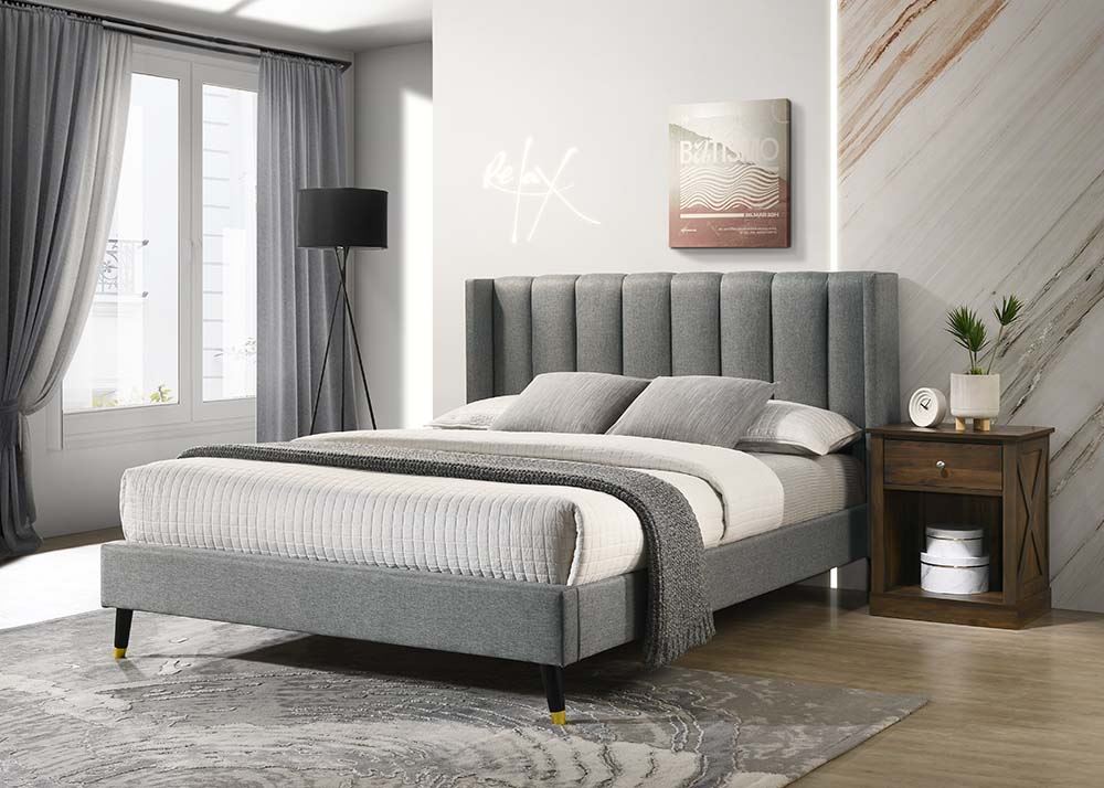 LIT TISSU 160 X 200 AVEC SOMMIER – GRIS