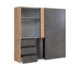 ARMOIRE 2 PORTES COULLISSANTES / 3 TIROIRS - CHËNE ET GRIS – Image 3