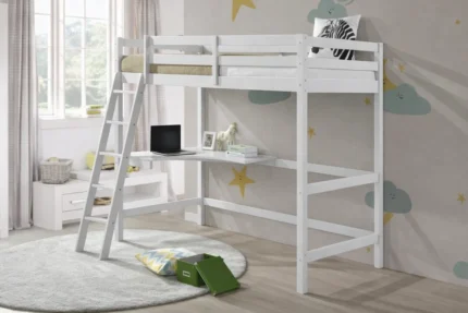 LIT SURELEVE + BUREAU 90 X 190 CM  AVEC SOMMIER - BLANC