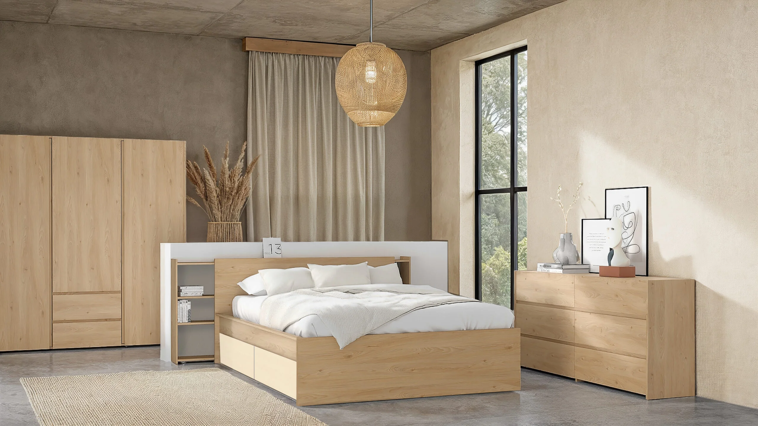 MOSAIK_AMBI-Hickory-copie-scaled-1 LIT 160 X 200 CM + ENVIRONNEMENT TÊTE DE LIT + 2 TIROIRS LIT – CHÊNE ( SANS SOMMIER ) – Image 1