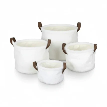 LOT DE 3 PANIERS BLANC -AVEC POIGNÉE