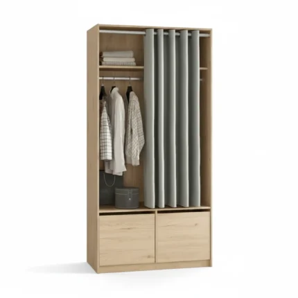 DRESSING AVEC RIDEAU - GRIS ET CHÊNE