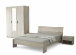 LIT 140 X 190 CM + ARMOIRE 3 PORTES + CHEVET – CHÊNE SHANNON (SANS SOMMIER)