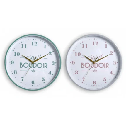 HORLOGE MURALE - VERT ET ROSE