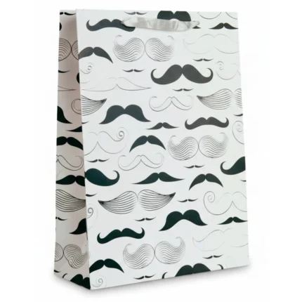 SAC CADEAU TAILLE L - MOTIF MOUSTACHES NOIR ET BLANC