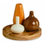 SET DE 3 VASES DÉCORATIFS SUR PLATEAU BOIS