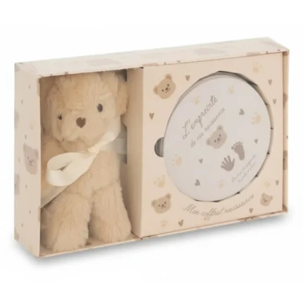 COFFRET NAISSANCE AVEC OURSON ET EMPREINTE – BEIGE