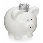 TIRELIRE COCHON AVEC COURONNE – COLORIS BLANC ET ARGENT