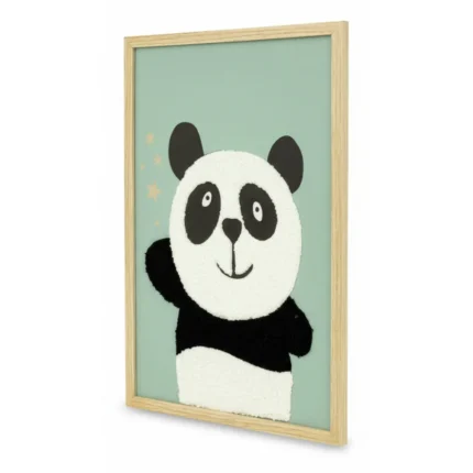 TABLEAU DÉCO ENFANT AVEC PANDA EN RELIEF – COLORIS VERT ET NOIR/BLANC