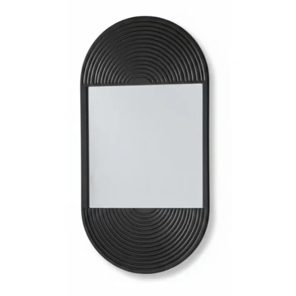 MIROIR RECTANGULAIRE AVEC FINITIONS DEMI-CERCLE RAINURÉES – COLORIS NOIR