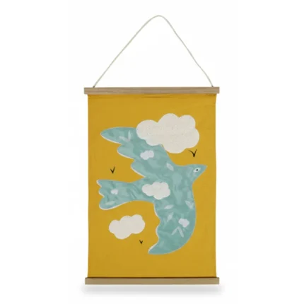 TAPISSERIE MURALE OISEAU – JAUNE ET BLEU