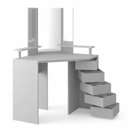 COIFFEUSE 5 TIROIRS + LEDS + MIROIR -  BLANC SANS TABOURET