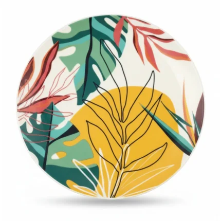 ASSIETTE FLORAL - VERT BLANC JAUNE ( MOYENNE )