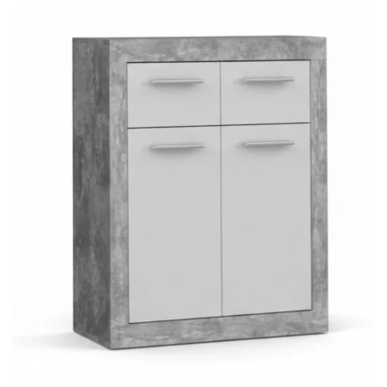 COMMODE 2 PORTES / 2 TIROIRS GRIS/BLANC