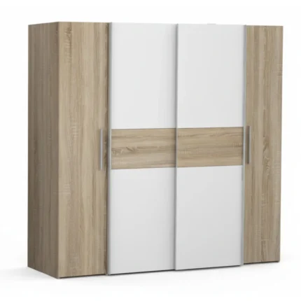 ARMOIRE 4 PORTES - CHENE SONOMA & BLANC