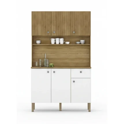 BUFFET 6 PORTES + 1 TIROIR - CHENE ET BLANC