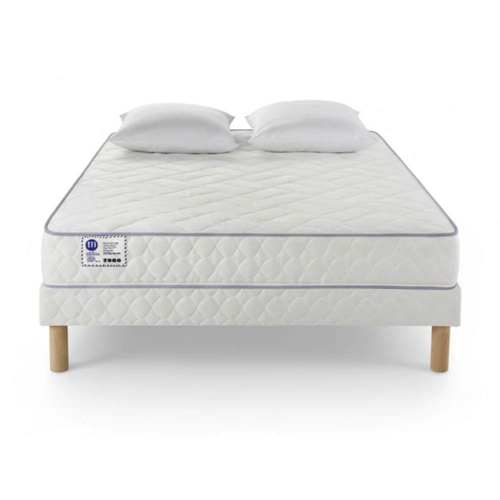 ai-product-image-159436-1768395140 MATELAS RESSORT 140 X 190 + SOMMIER + 2 OREILLERS 60 X 60 CM SUPER TRIO - MERINOS ( SANS PIEDS ) – Image 1
