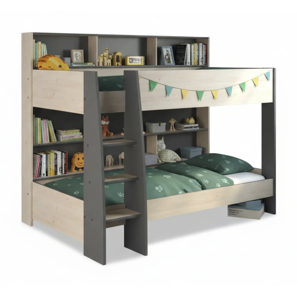 ai-product-image-160104-1768395264 LIT SUPERPOSE 90 X 200 CM AVEC SOMMIER - CHENE ET GRIS – Image 1