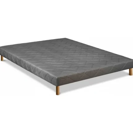 SOMMIER TAPISSIER 140 X 190 CM + PIEDS EN BOIS - GRIS
