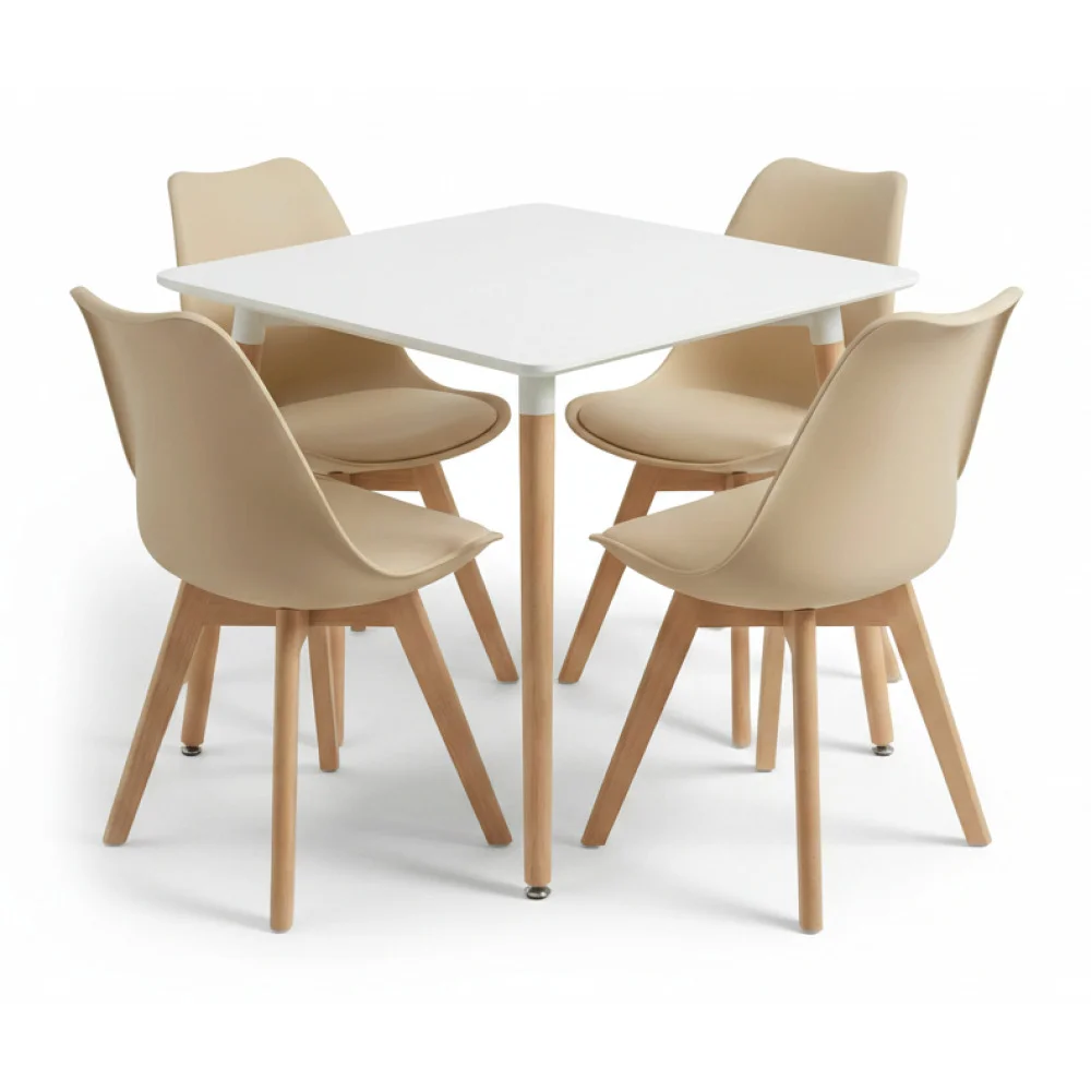 ai-product-image-162722-1769055050 TABLE BLANC CARRE + 4 CHAISES BEIGE - SCANDINAVE – Image 1