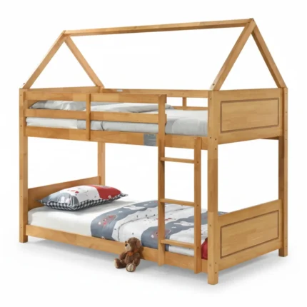 LIT MAISON SUPERPOSÉ STYLE MAISON 90 X 190 CM  AVEC SOMMIER - CHENE