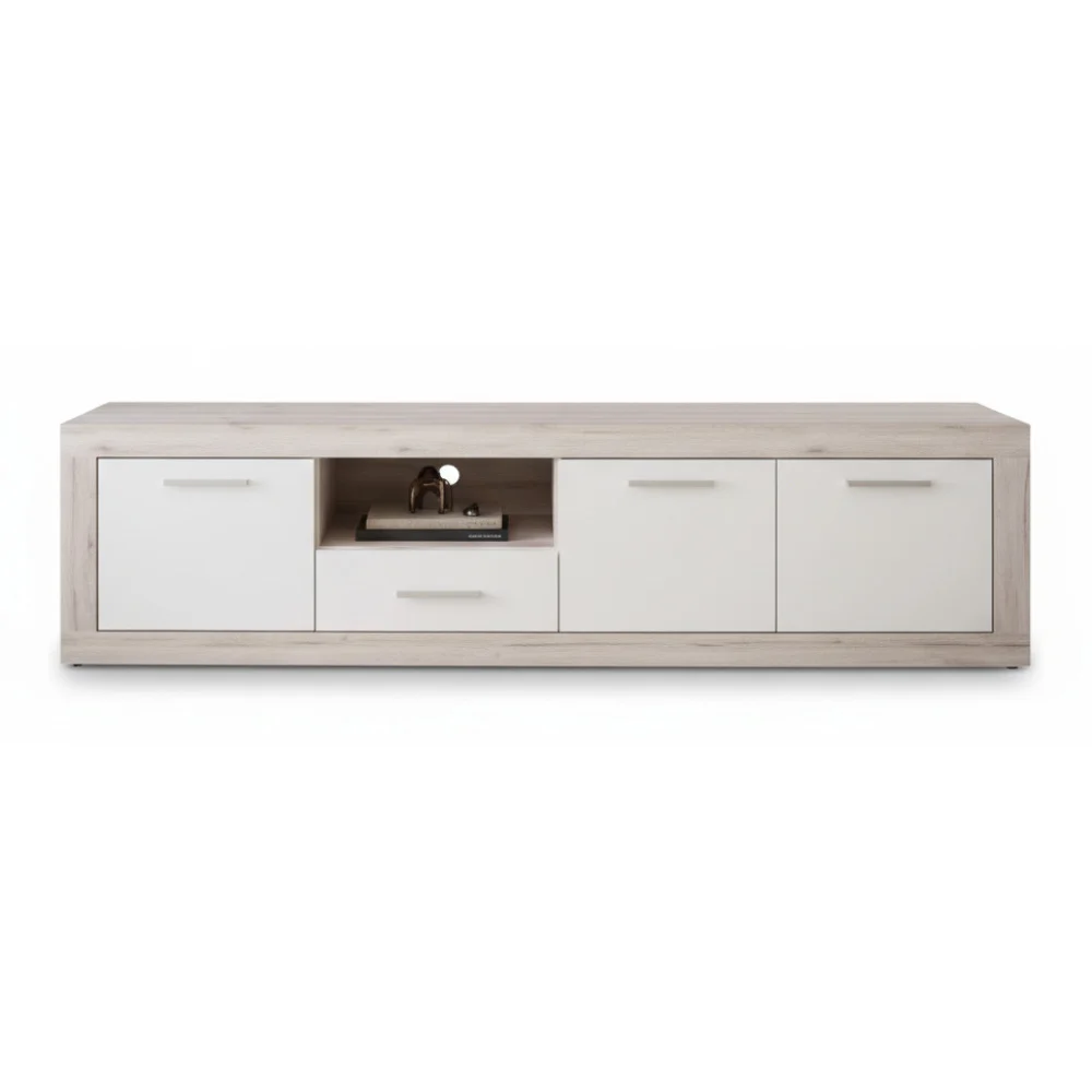 ai-product-image-163390-1769287017 MEUBLE TV 3 PORTES + 1 TIROIR + 1 NICHE - BLANC ET CHENE – Image 1