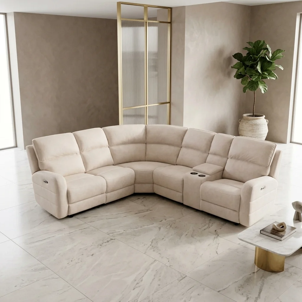 AI Generated Product Image CANAPE D'ANGLE AVEC 2 RELAX & 1 CONSOLE BAR - BEIGE – Image 1
