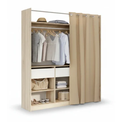 DRESSING 2 TIROIRS ET 4 NICHES - CHENE ET BLANC