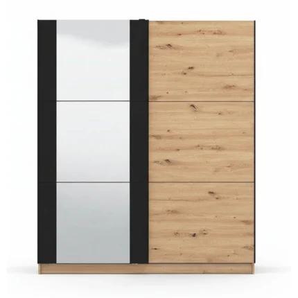 ARMOIRE 2 PORTES COULISSANTES + MIROIR - CHENE ARTISAN & NOIR
