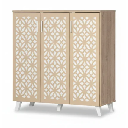 MEUBLE CHAUSSURES 3 PORTES DECOR MOSAIC - CHÊNE SONOMA ET BLANC