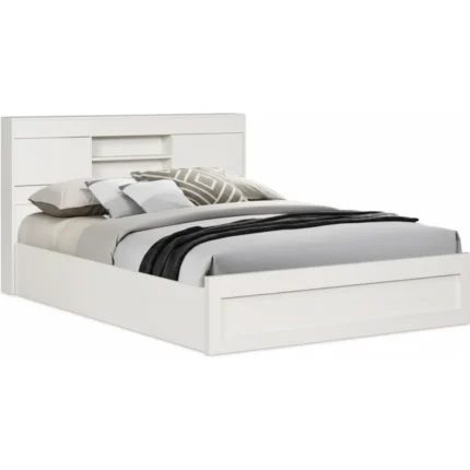 LIT 140 X 190 AVEC RANGEMENT DANS TETE DE LIT BLANC  AVEC SOMMIER