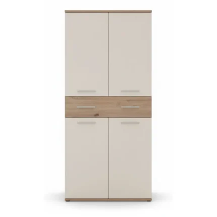 MEUBLE CHAUSSURES 4 PORTES + 1 TIROIR - CHENE ET BLANC