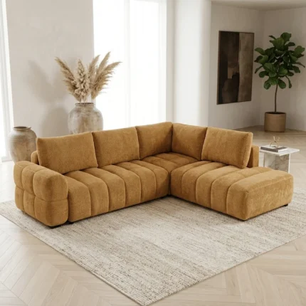 CANAPÉ D'ANGLE GAUCHE CONVERTIBLE EN TISSU - GOLD
