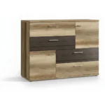 COMMODE 4 TIROIRS ET 2 PORTES - CHENE VIEILLI