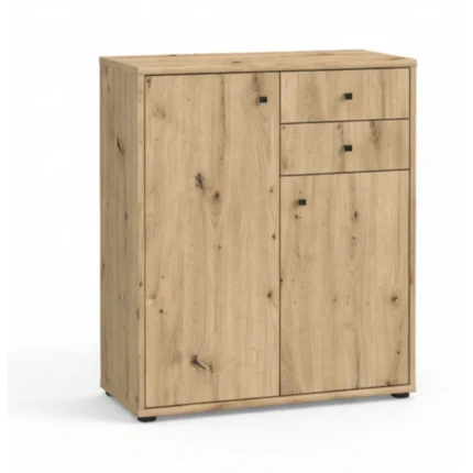 COMMODE 2 PORTES + 2 TIROIRS - CHÊNE VIEILLI