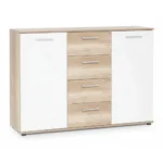 COMMODE 2 PORTES & 4 TIROIRS - BLANC & CHENE JACKY