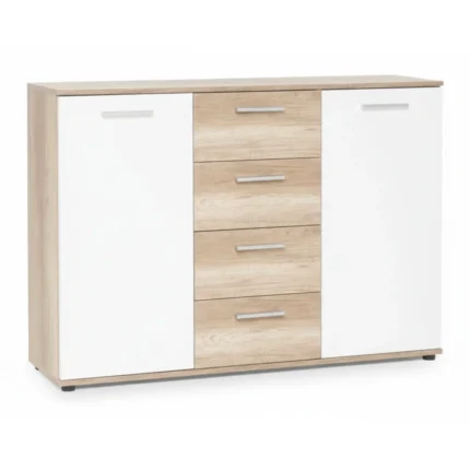 COMMODE 2 PORTES & 4 TIROIRS - BLANC & CHENE JACKY