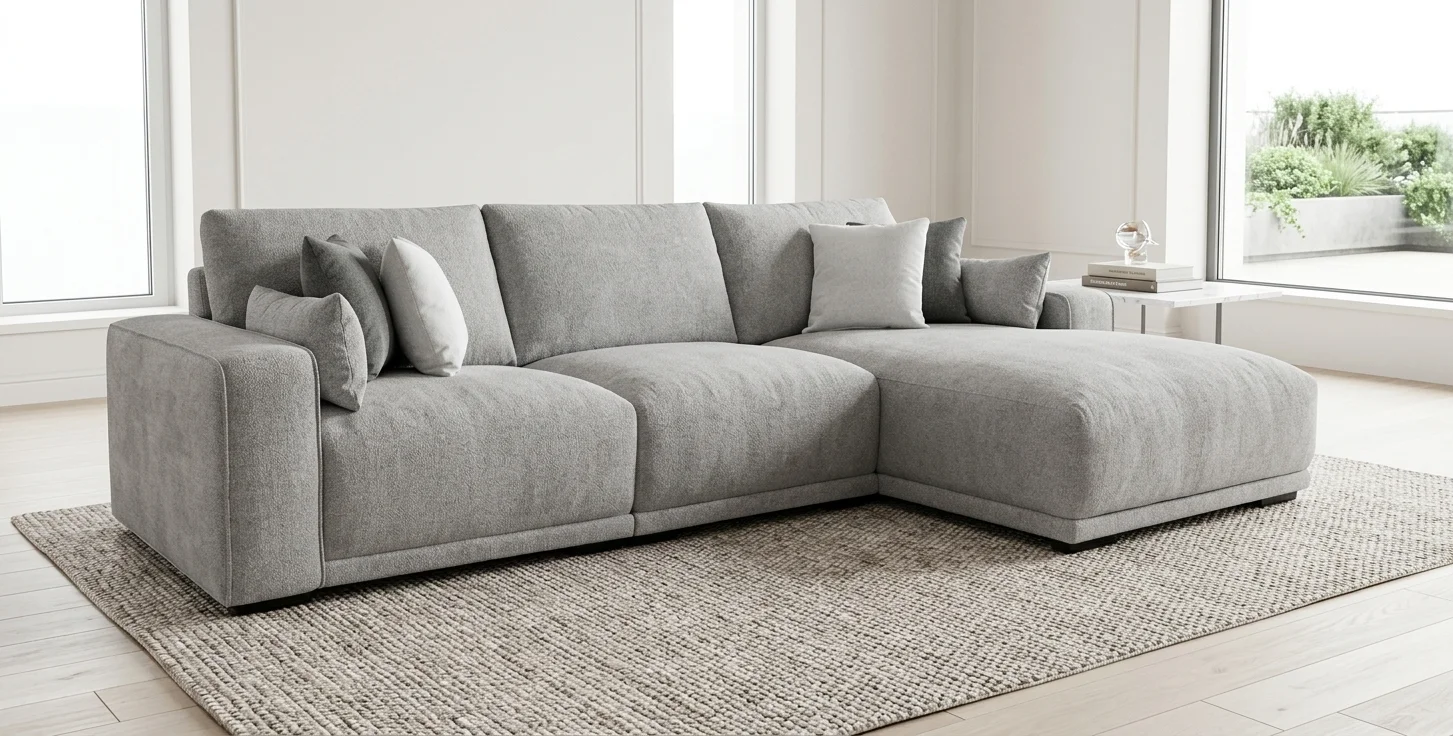 AI Generated Product Image CANAPE D'ANGLE DROIT AVEC COUSSINS - GRIS CLAIR – Image 1