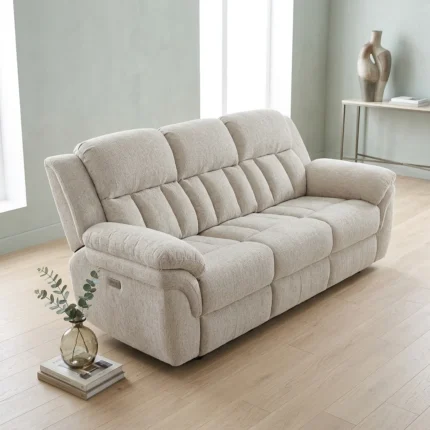 CANAPE 3 PLACES 2 RELAX ELECTRIQUES EN TISSU - BEIGE
