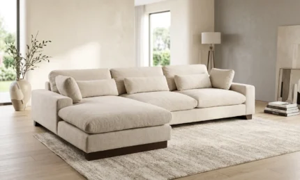 CANAPÉ D'ANGLE GAUCHE EN TISSUS - BEIGE