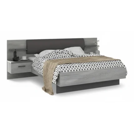 LIT 140X190 + 2 CHEVETS ATTENANTS - GRIS