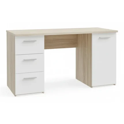 BUREAU 3 TIROIRS + 1 PORTE - CHENE ET BLANC